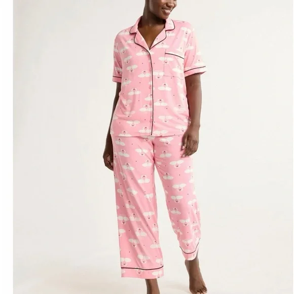 Charming Pink Swan Print Capri Pajama Set Soft - Picture 1 of 7
